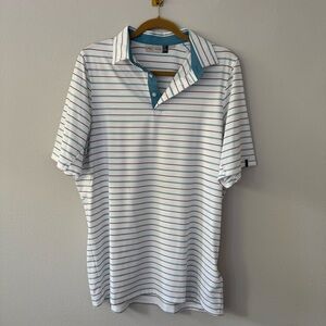KJUS White and Blue Striped Polo Shirt